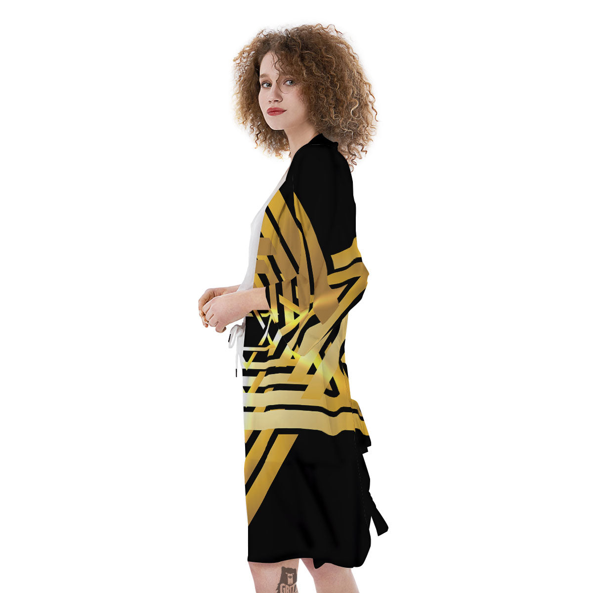 Star of David Gold And Black Print Kimono-grizzshop
