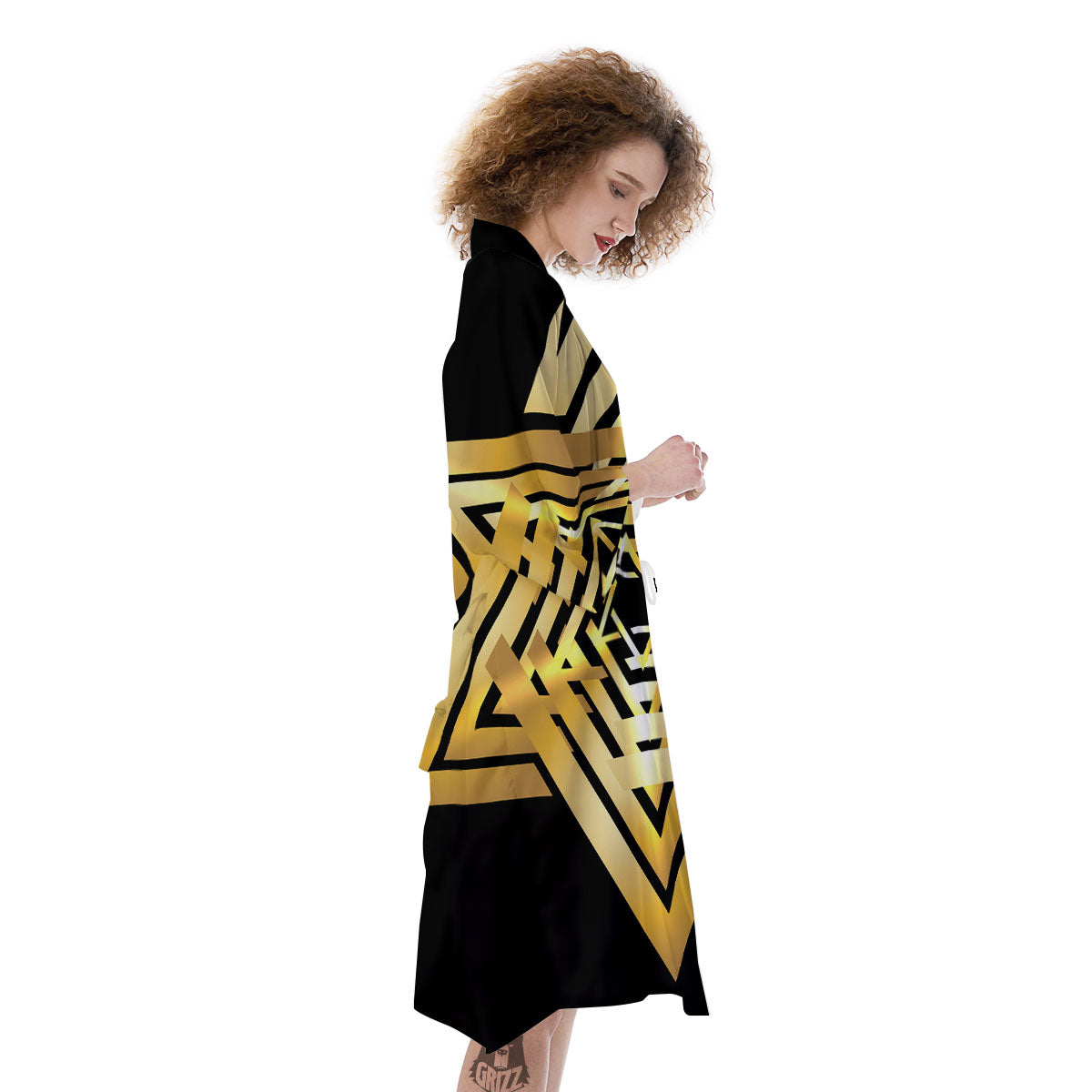 Star of David Gold And Black Print Kimono-grizzshop