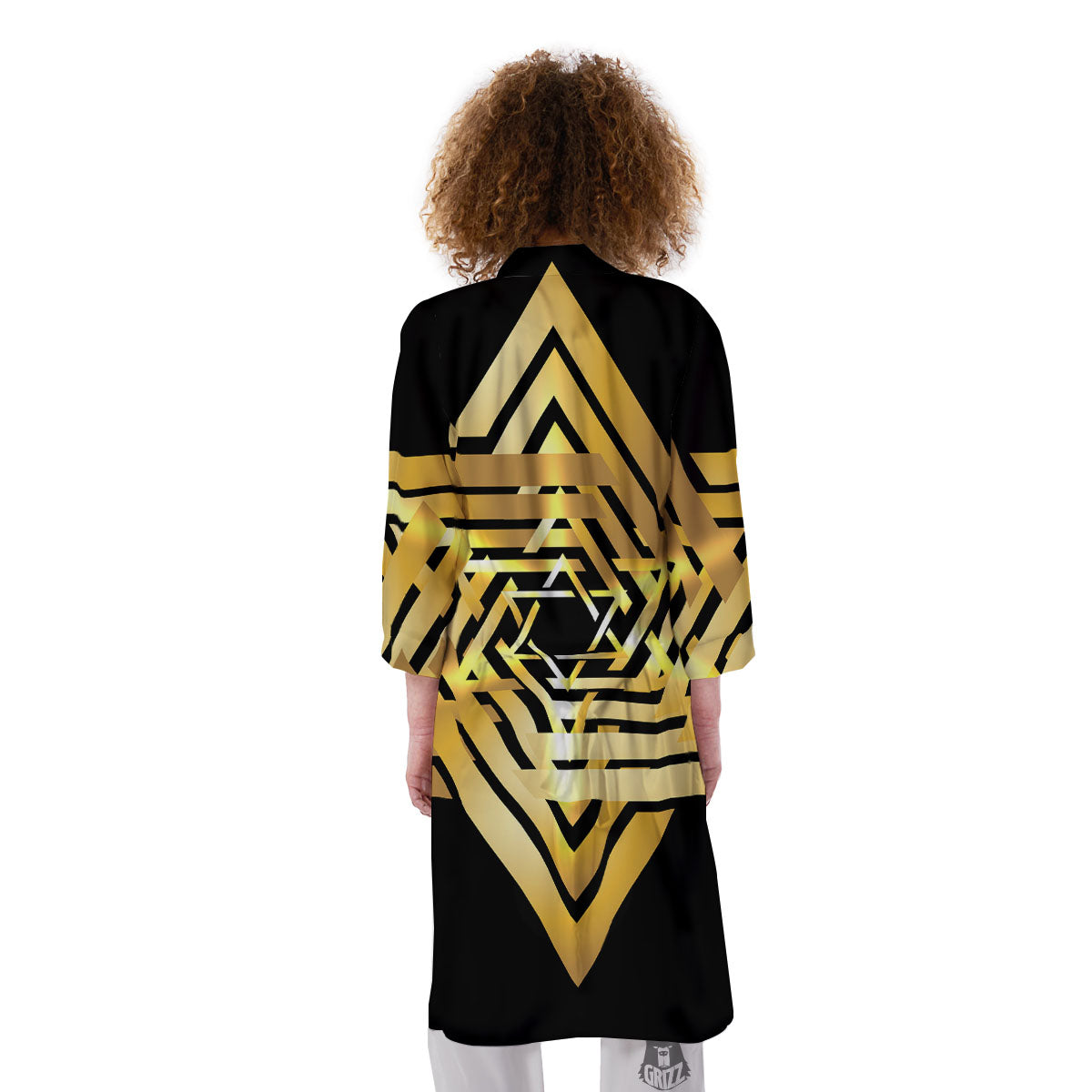 Star of David Gold And Black Print Kimono-grizzshop
