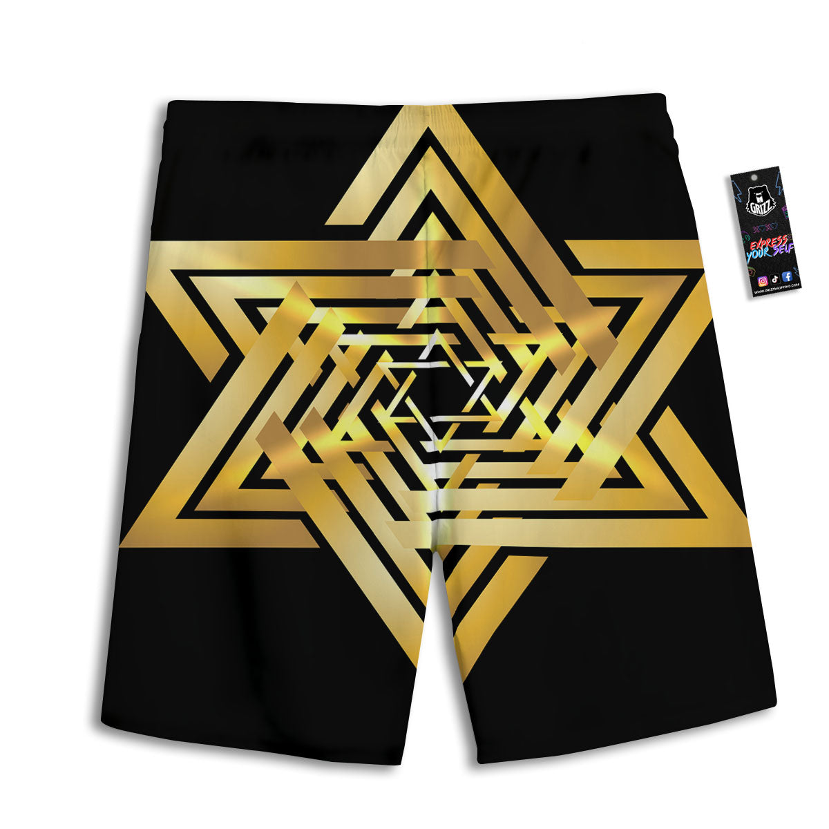 Star of David Gold And Black Print Men's Athletic Shorts
