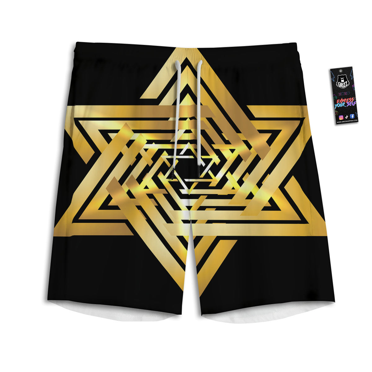 Star of David Gold And Black Print Men's Athletic Shorts