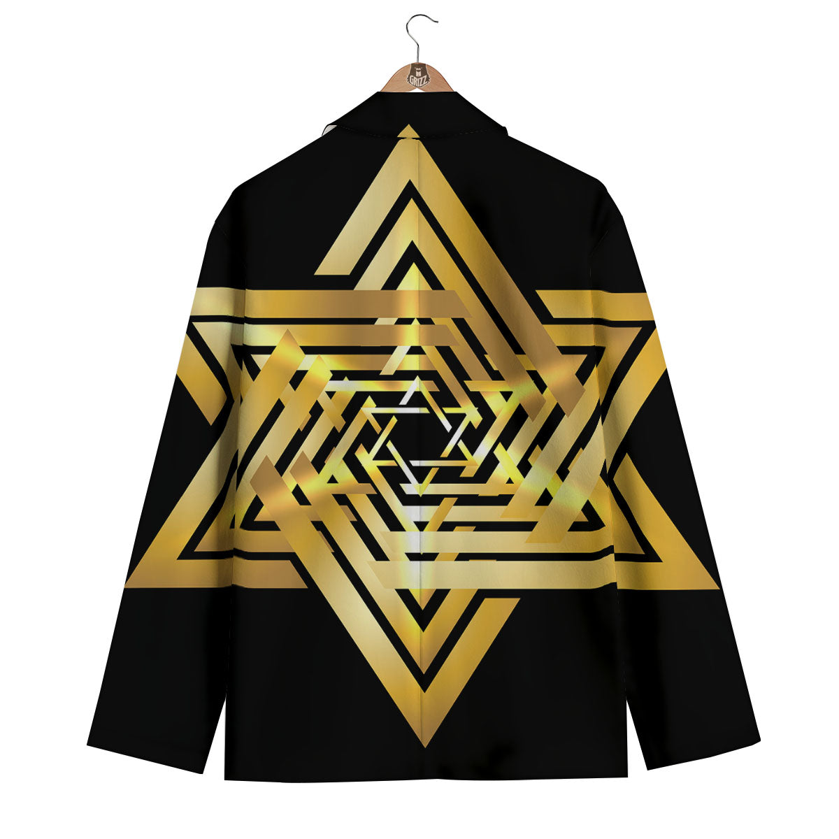 Star of David Gold And Black Print Men's Blazer-grizzshop