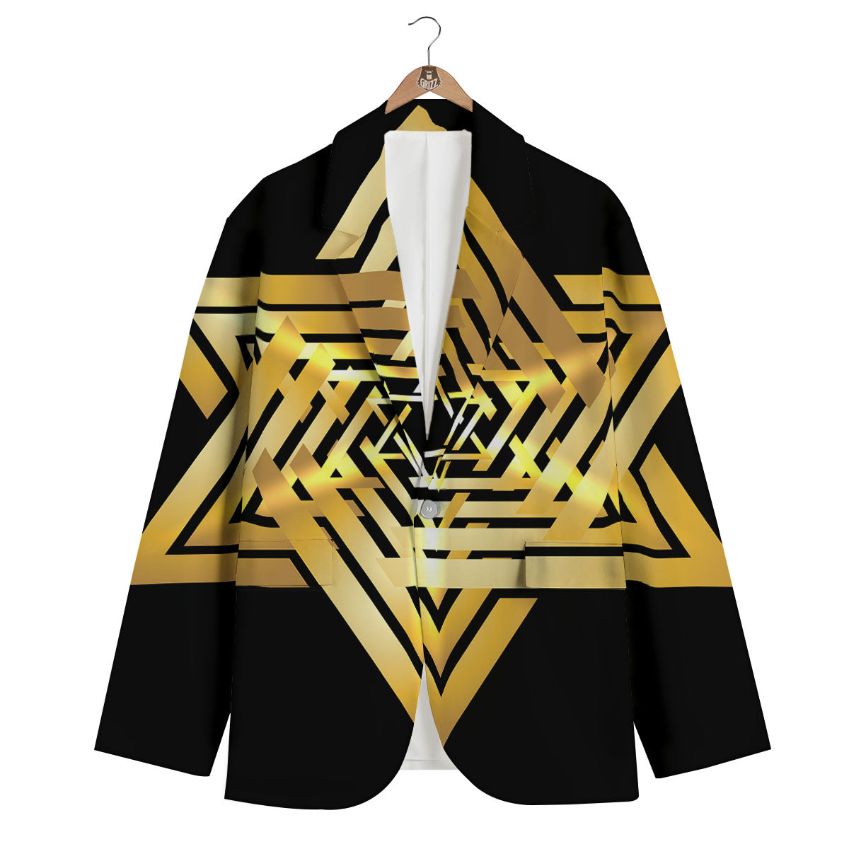 Star of David Gold And Black Print Men's Blazer-grizzshop