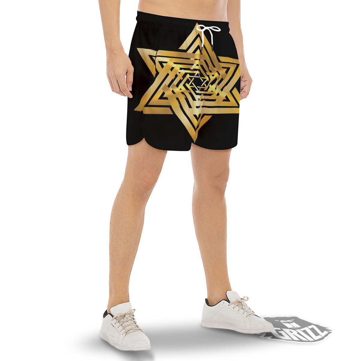 Star of David Gold And Black Print Men's Gym Shorts-grizzshop