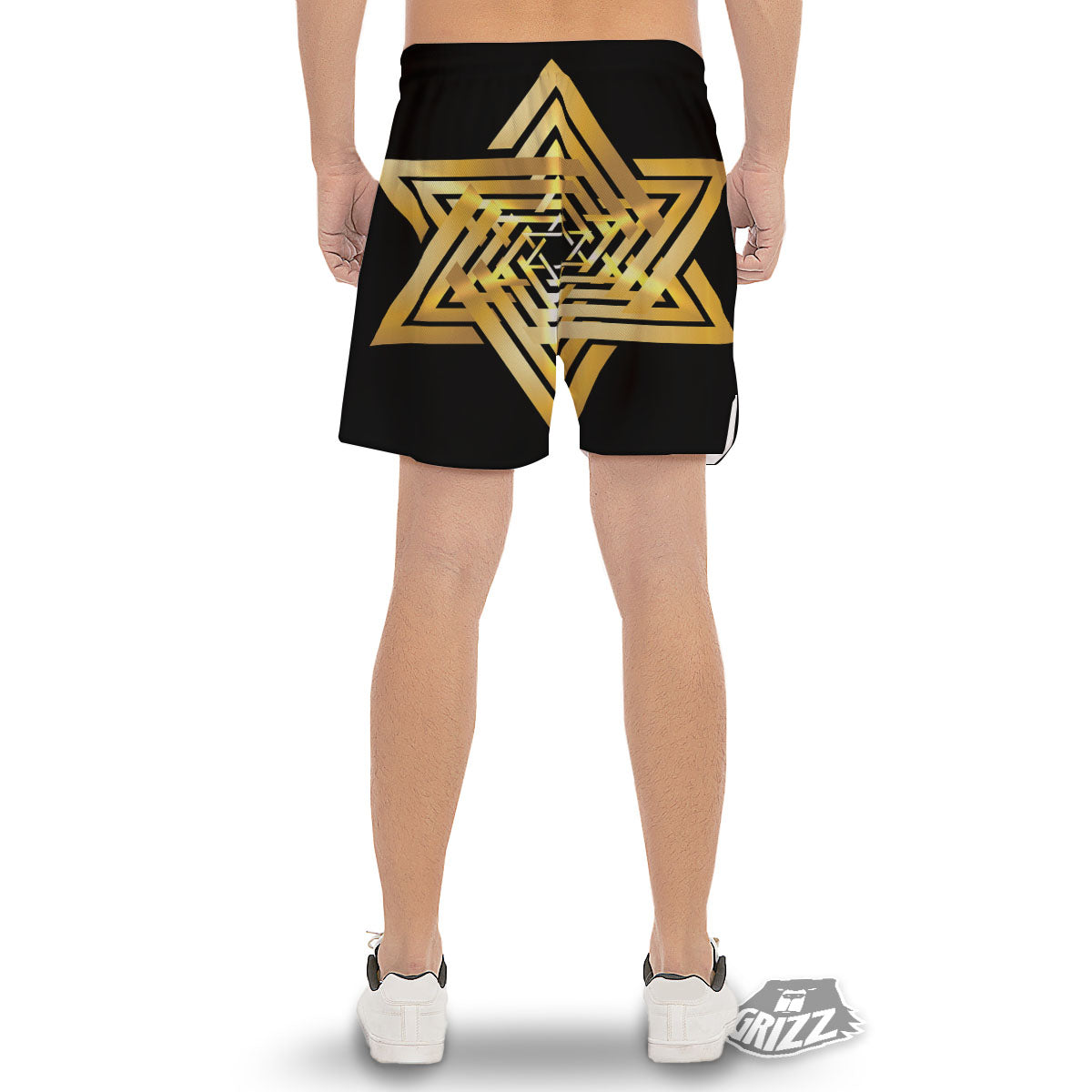 Star of David Gold And Black Print Men's Gym Shorts-grizzshop