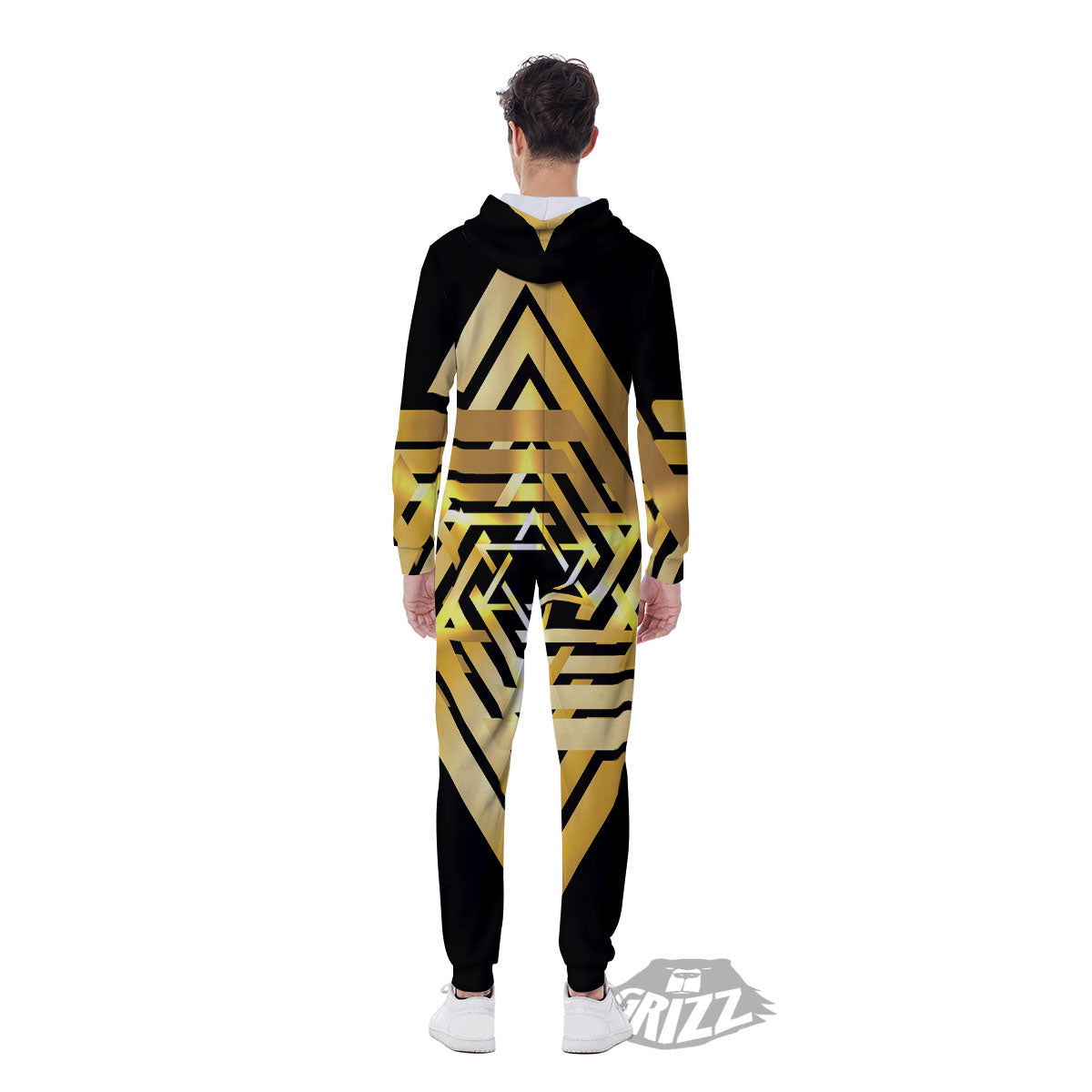 Star of David Gold And Black Print Men's Jumpsuit-grizzshop