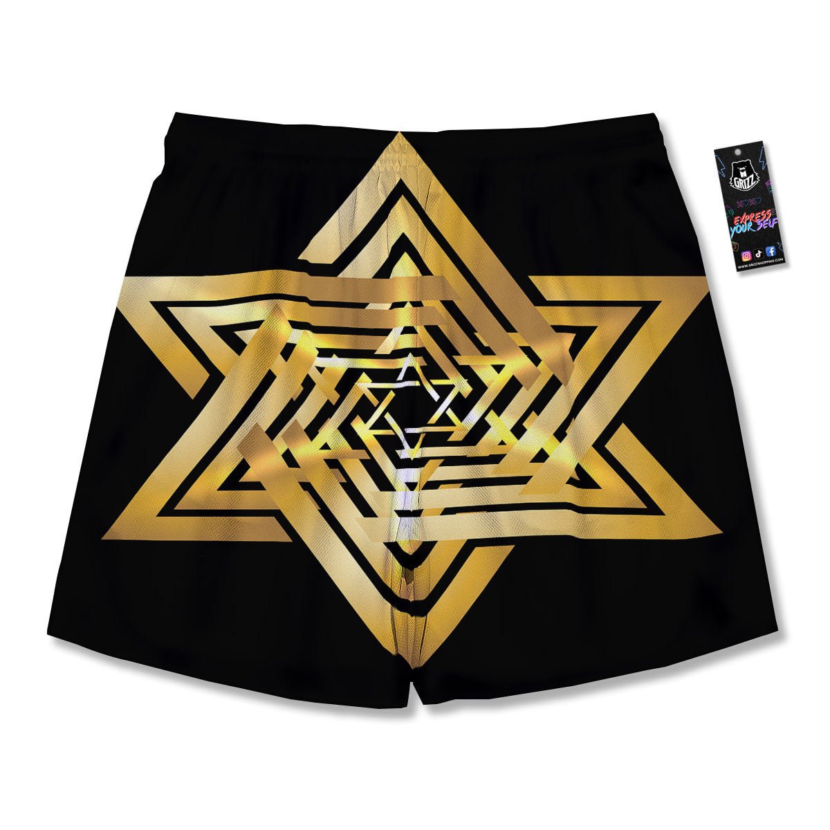 Star of David Gold And Black Print Men's Running Shorts-grizzshop