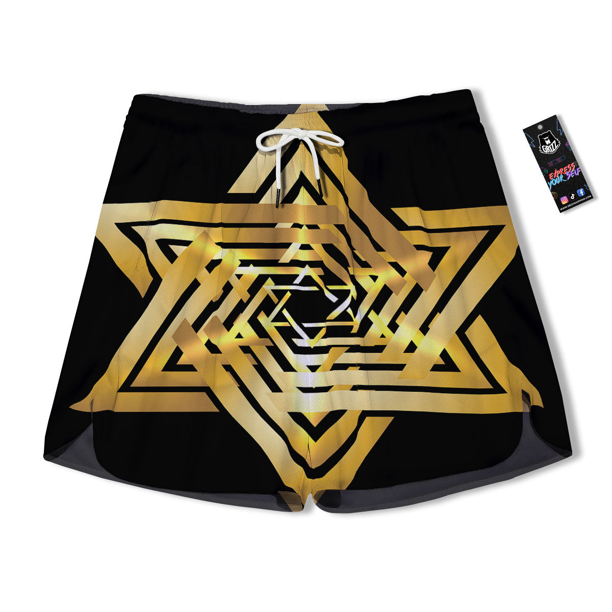 Star of David Gold And Black Print Men's Running Shorts-grizzshop