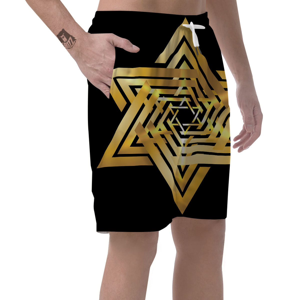 Star of David Gold And Black Print Men's Shorts-grizzshop
