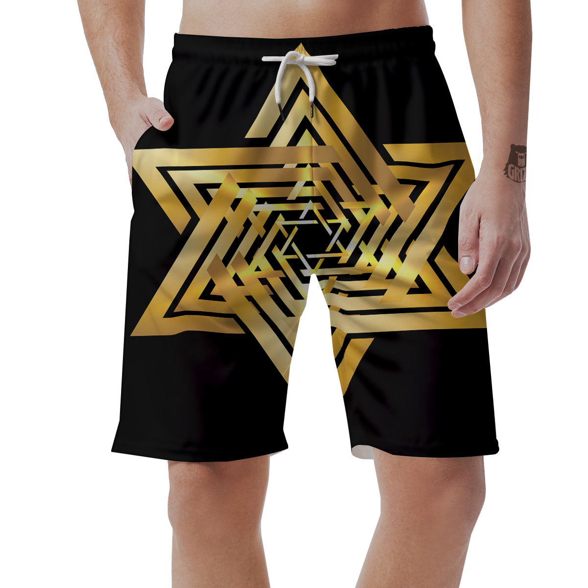 Star of David Gold And Black Print Men's Shorts-grizzshop