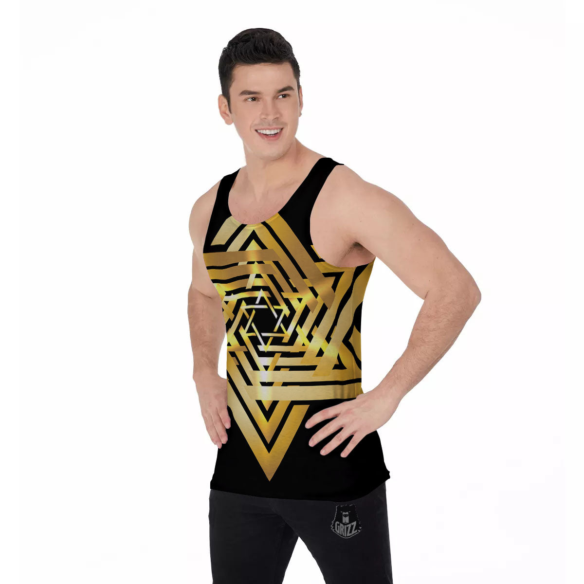 Star of David Gold And Black Print Men's Tank Top-grizzshop