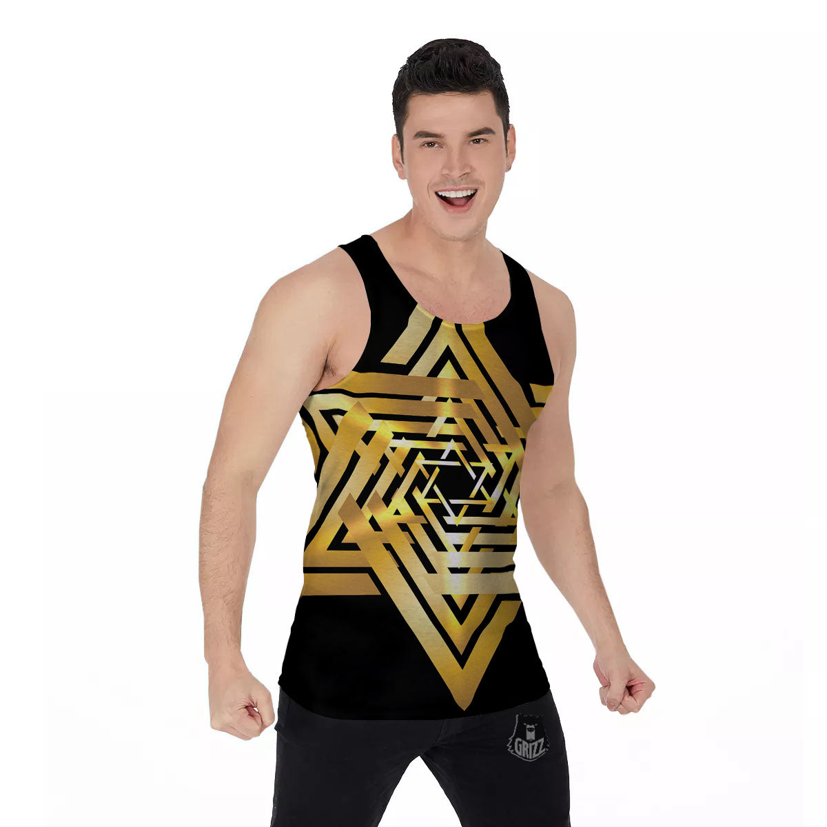 Star of David Gold And Black Print Men's Tank Top-grizzshop