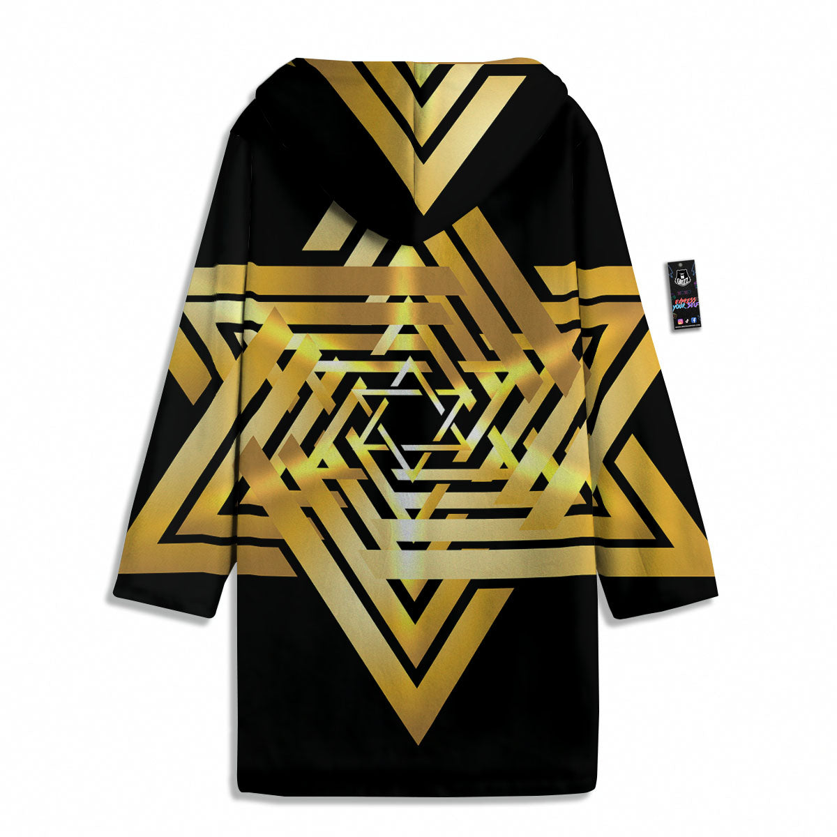 Star of David Gold And Black Print Men's Windbreaker Jacket-grizzshop