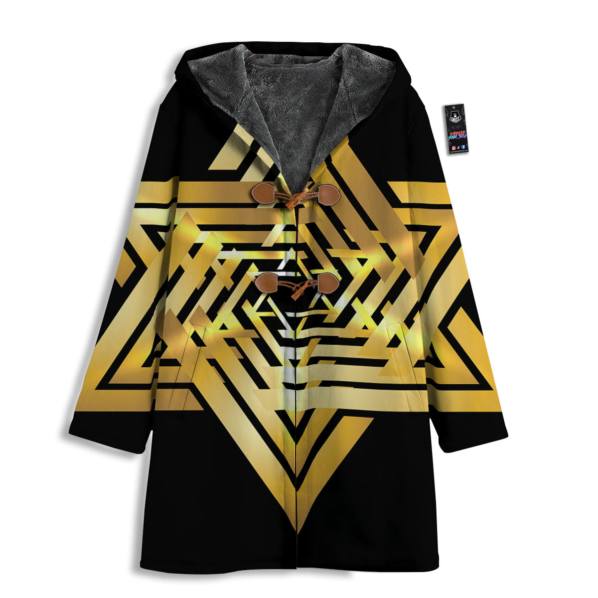 Star of David Gold And Black Print Men's Windbreaker Jacket-grizzshop