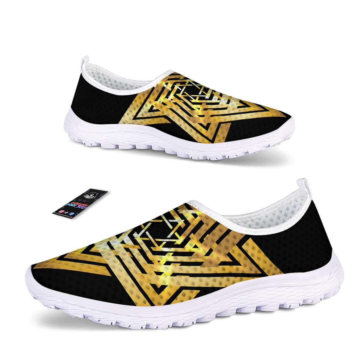 Star of David Gold And Black Print Nurse Shoes-grizzshop