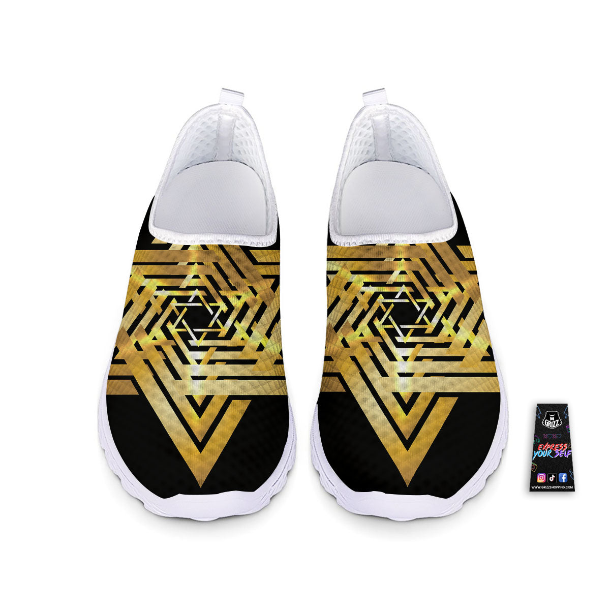Star of David Gold And Black Print Nurse Shoes-grizzshop