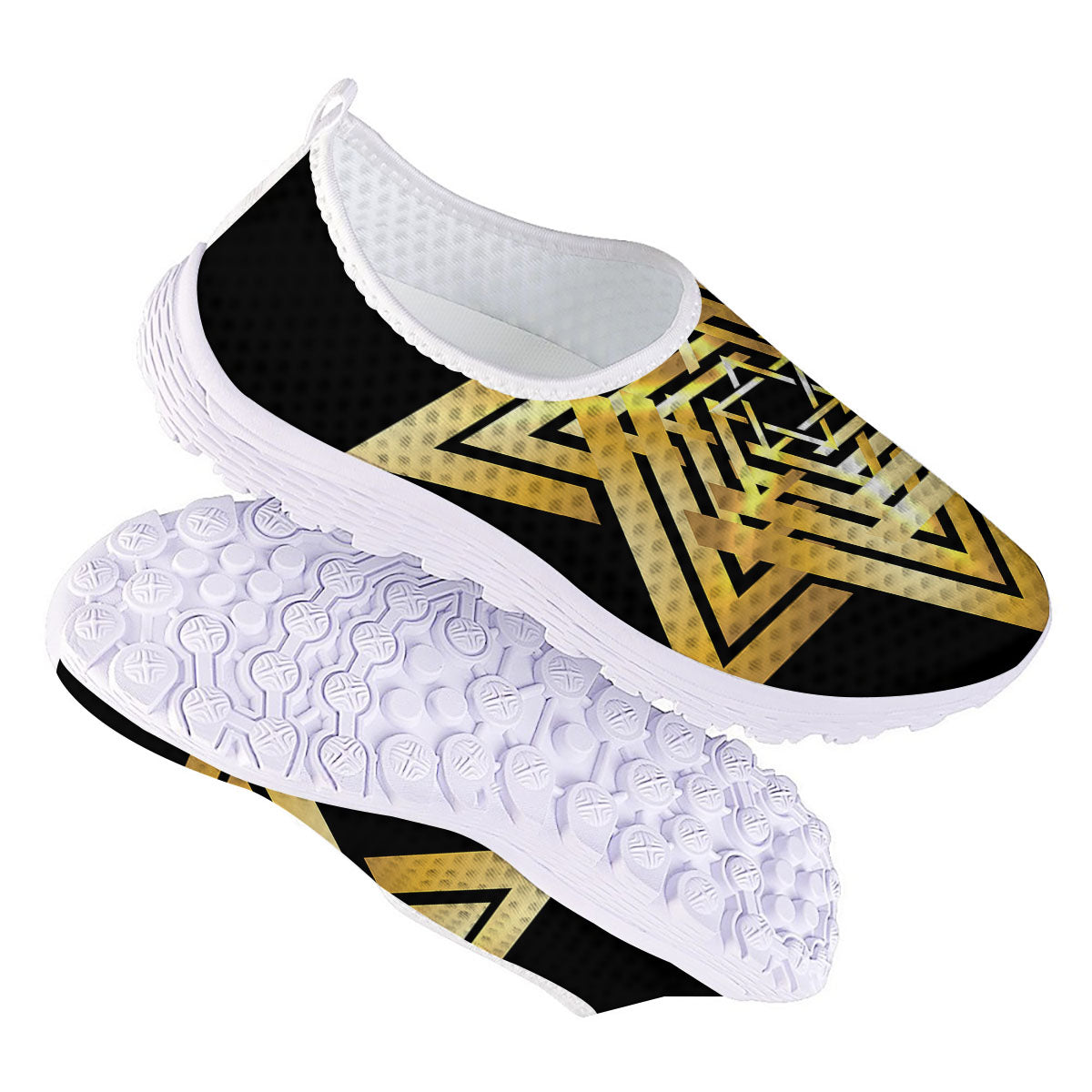 Star of David Gold And Black Print Nurse Shoes-grizzshop