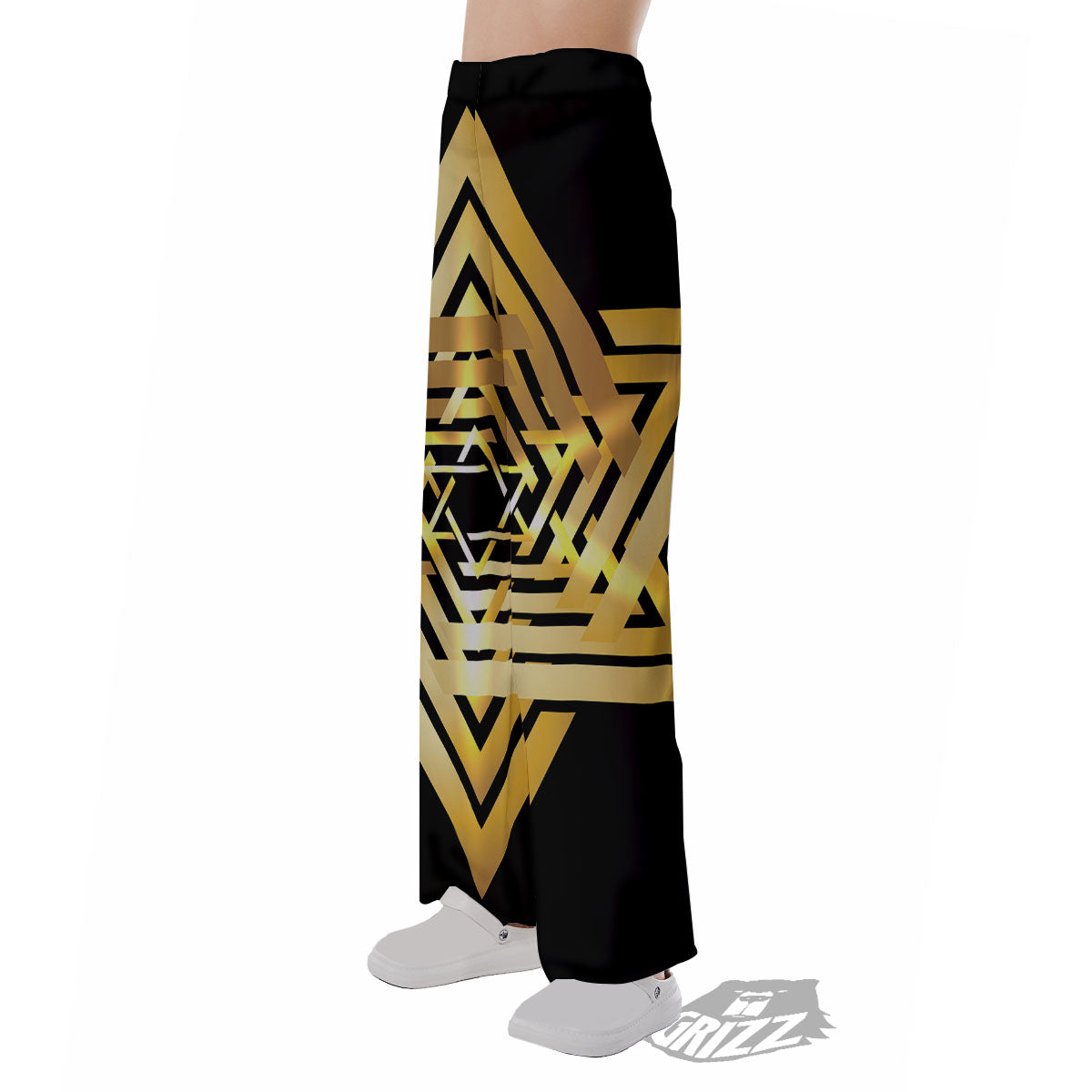 Star of David Gold And Black Print Pajama Pants-grizzshop
