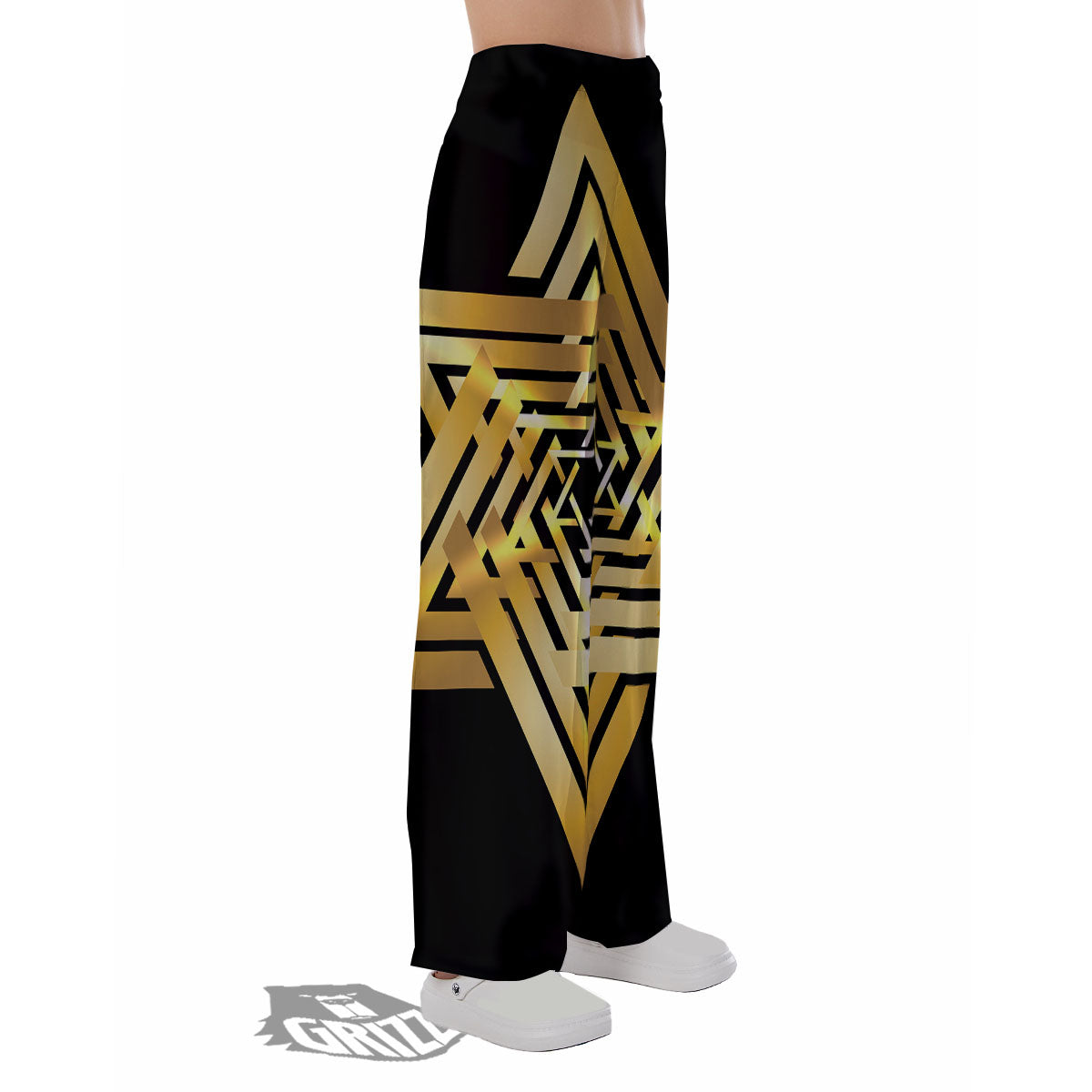 Star of David Gold And Black Print Pajama Pants-grizzshop