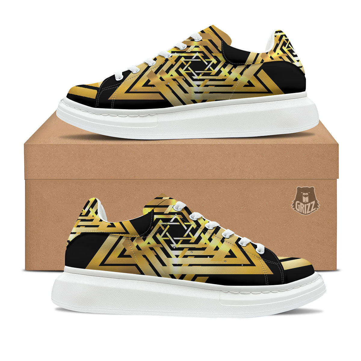 Star of David Gold And Black Print Platform Shoes-grizzshop