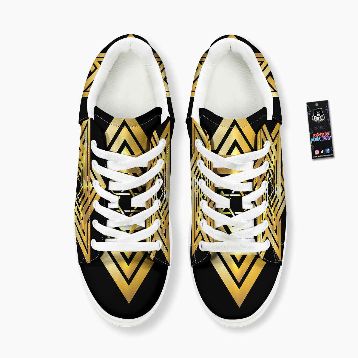 Star of David Gold And Black Print Platform Shoes-grizzshop