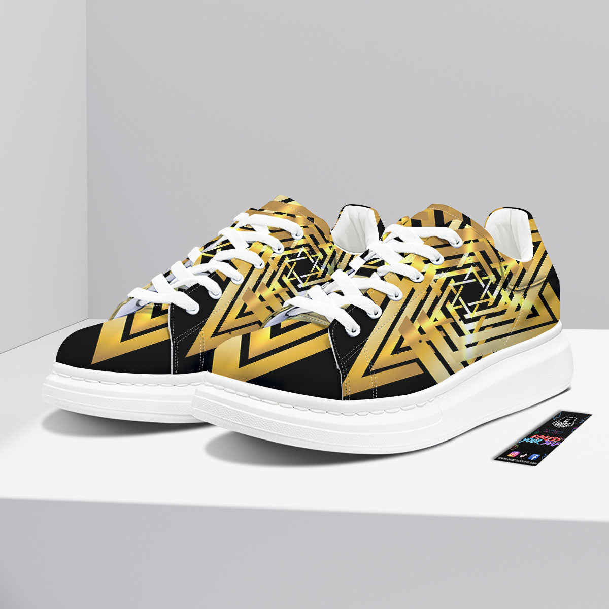 Star of David Gold And Black Print Platform Shoes-grizzshop