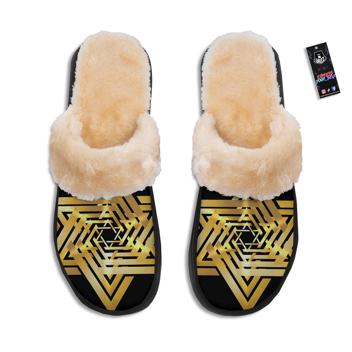Star of David Gold And Black Print Slippers-grizzshop