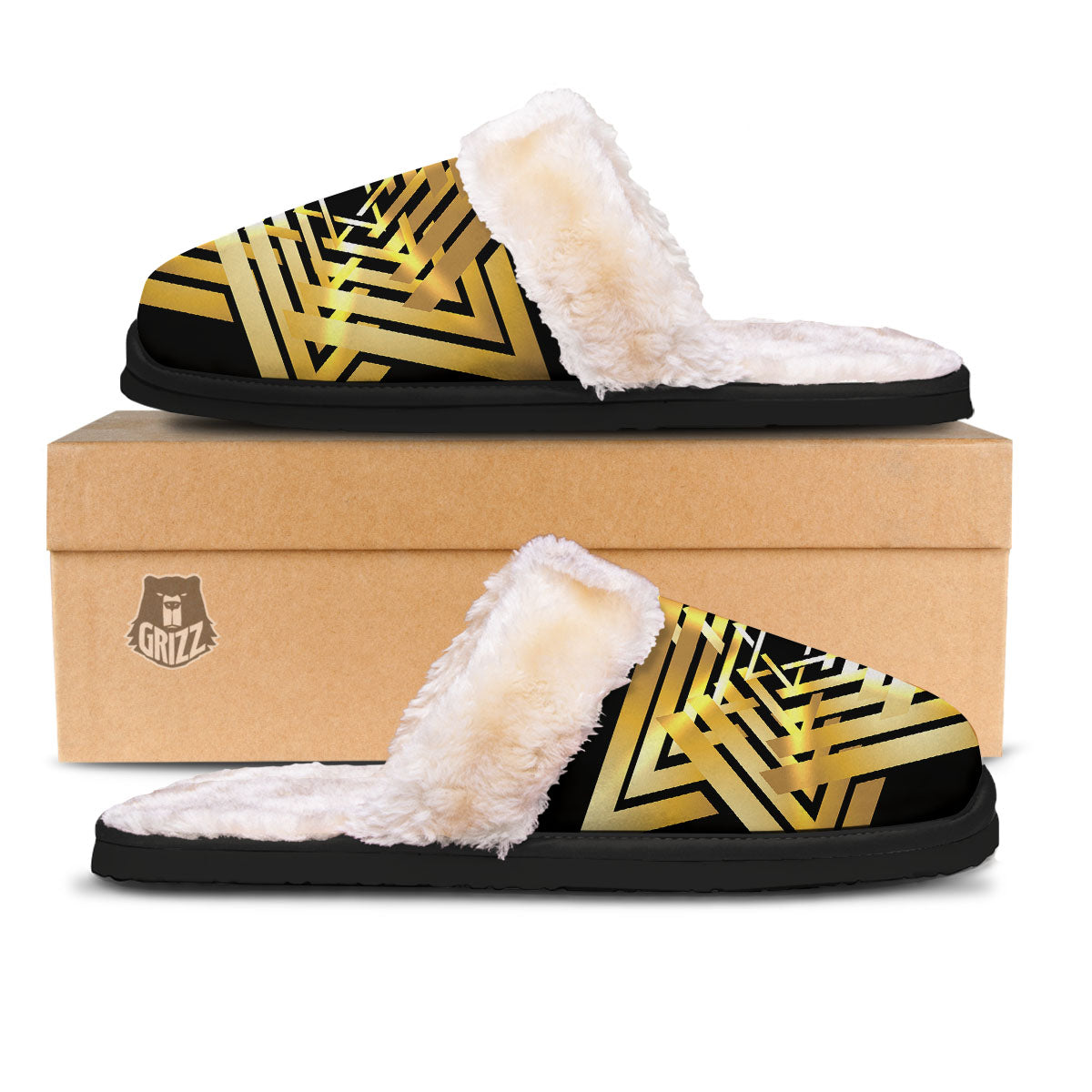 Star of David Gold And Black Print Slippers-grizzshop