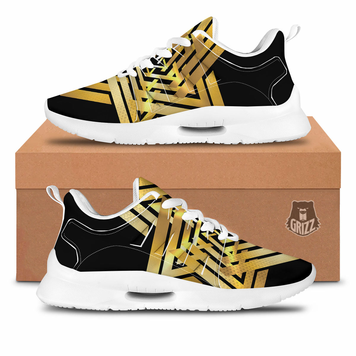 Star of David Gold And Black Print Tennis Shoes-grizzshop