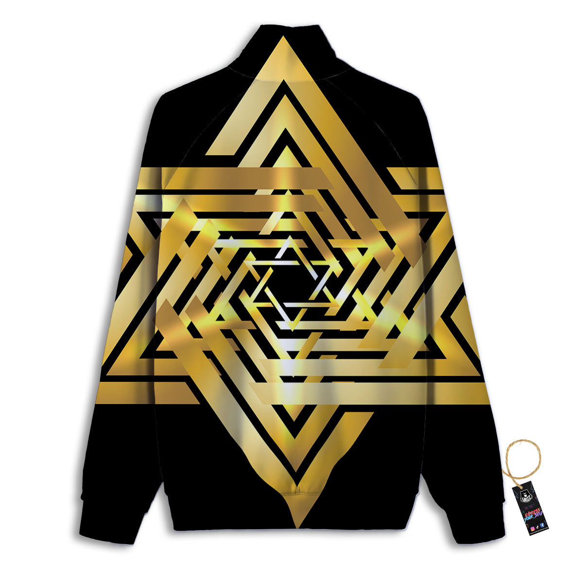 Star of David Gold And Black Print Track Jacket-grizzshop