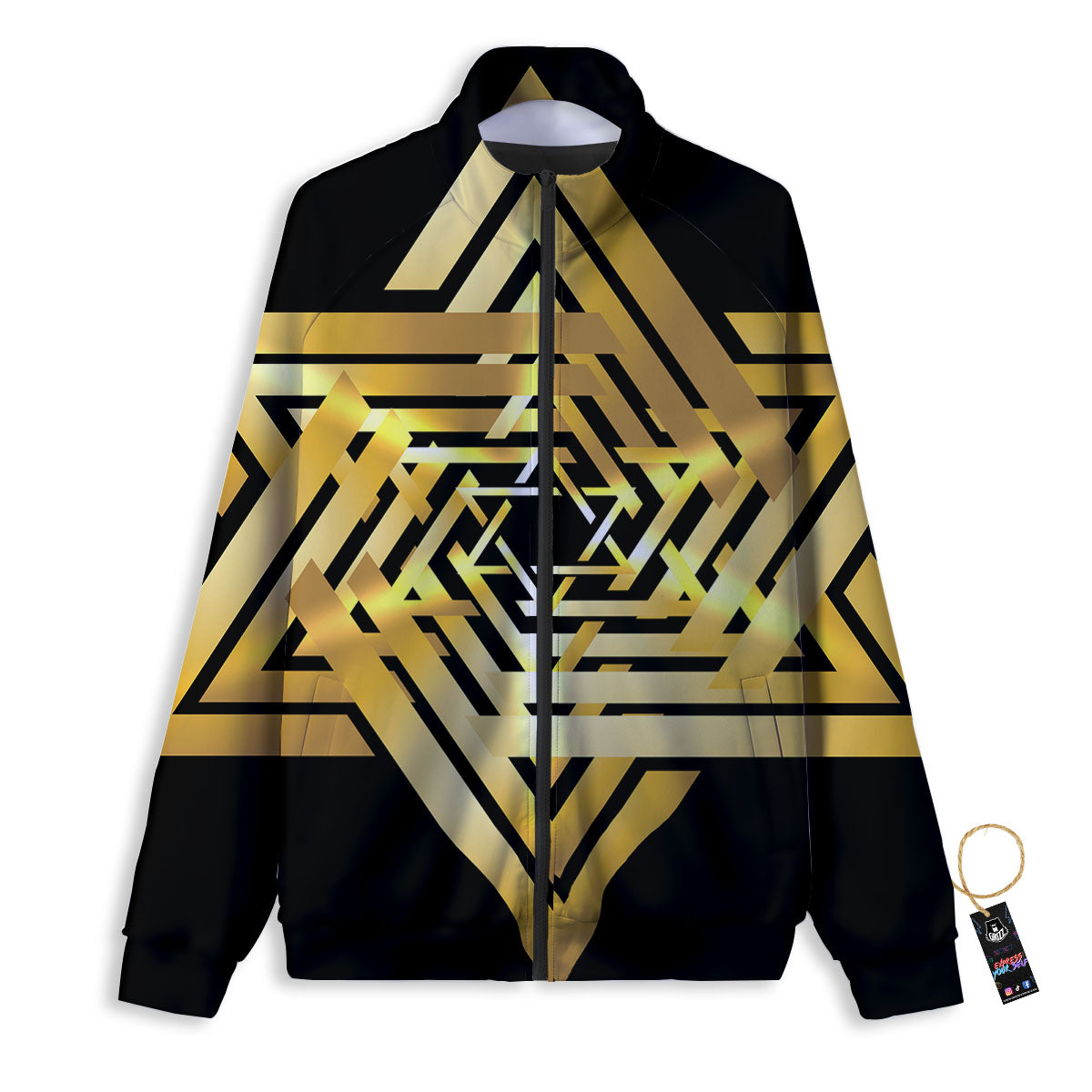 Star of David Gold And Black Print Track Jacket-grizzshop