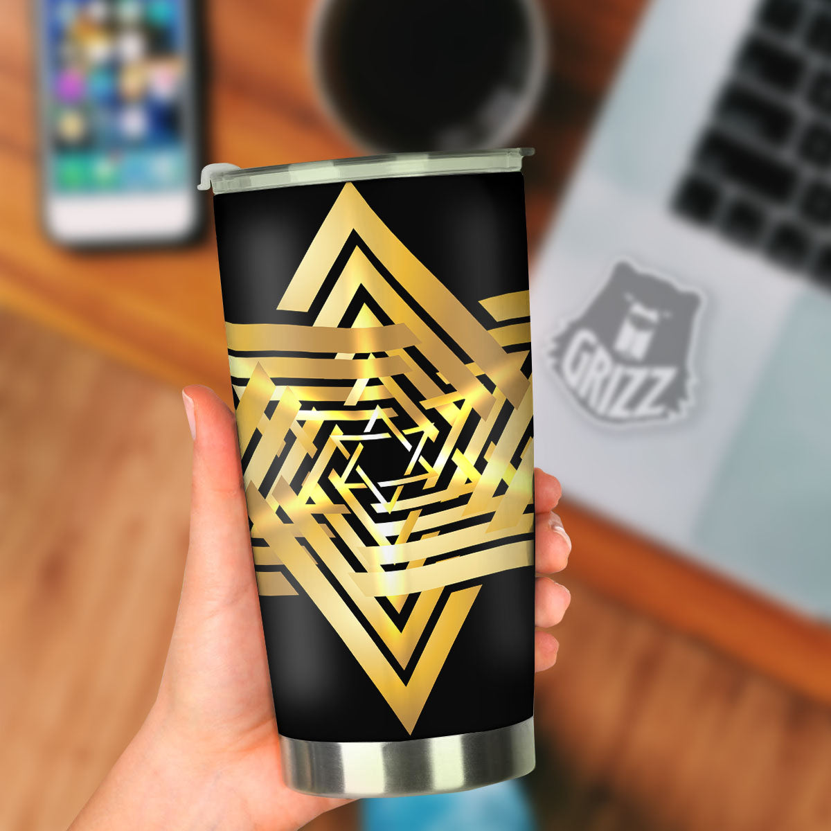 Star of David Gold And Black Print Tumbler-grizzshop