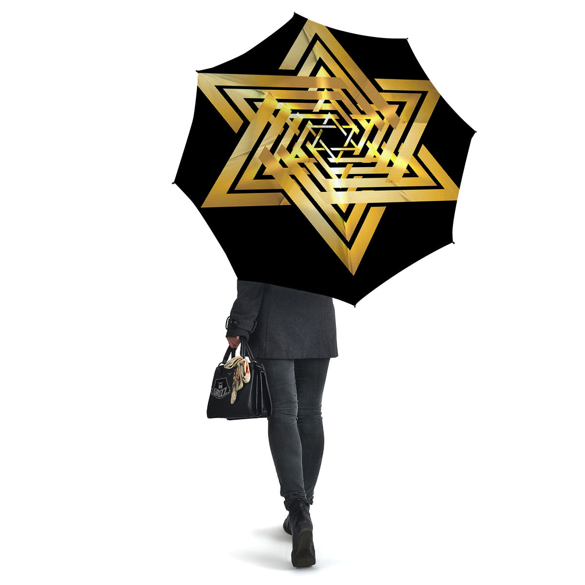 Star of David Gold And Black Print Umbrella-grizzshop