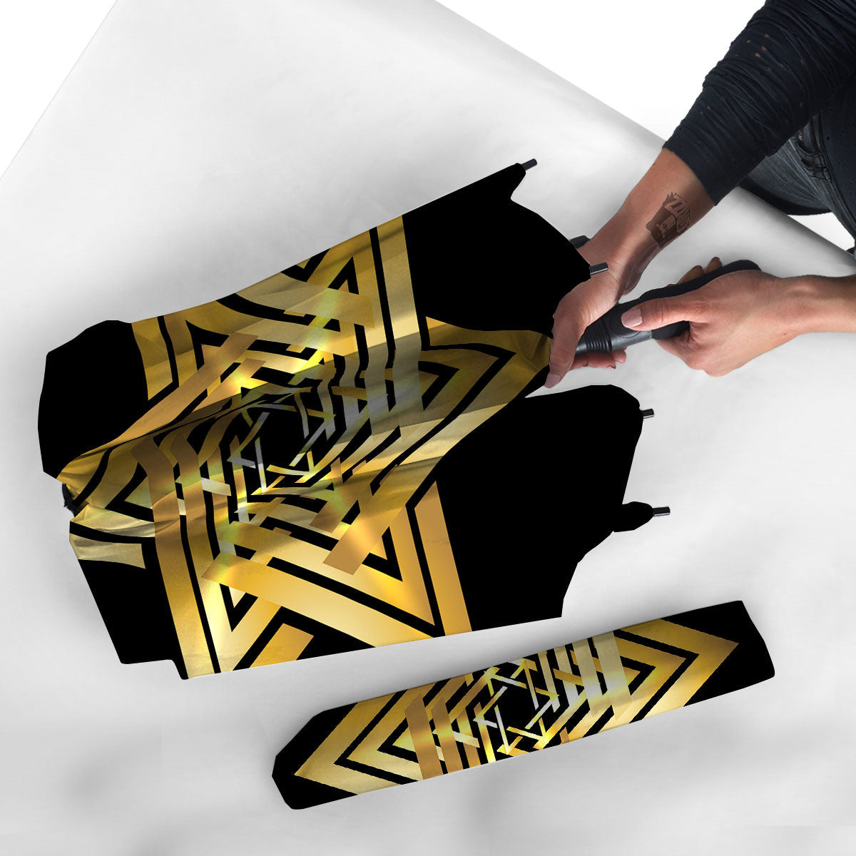 Star of David Gold And Black Print Umbrella-grizzshop
