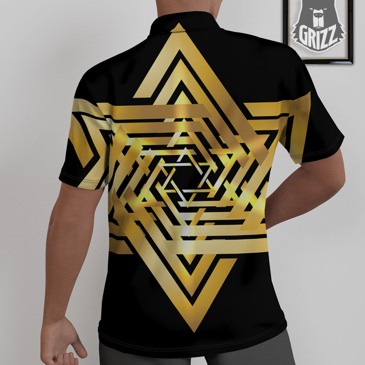 Star of David Gold And Black Print Untucked Shirts-grizzshop