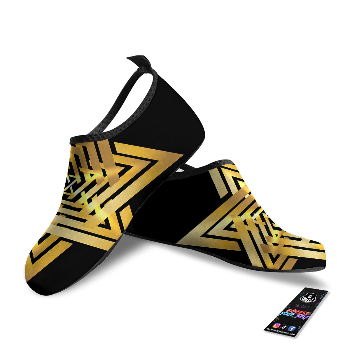 Star of David Gold And Black Print Water Shoes-grizzshop
