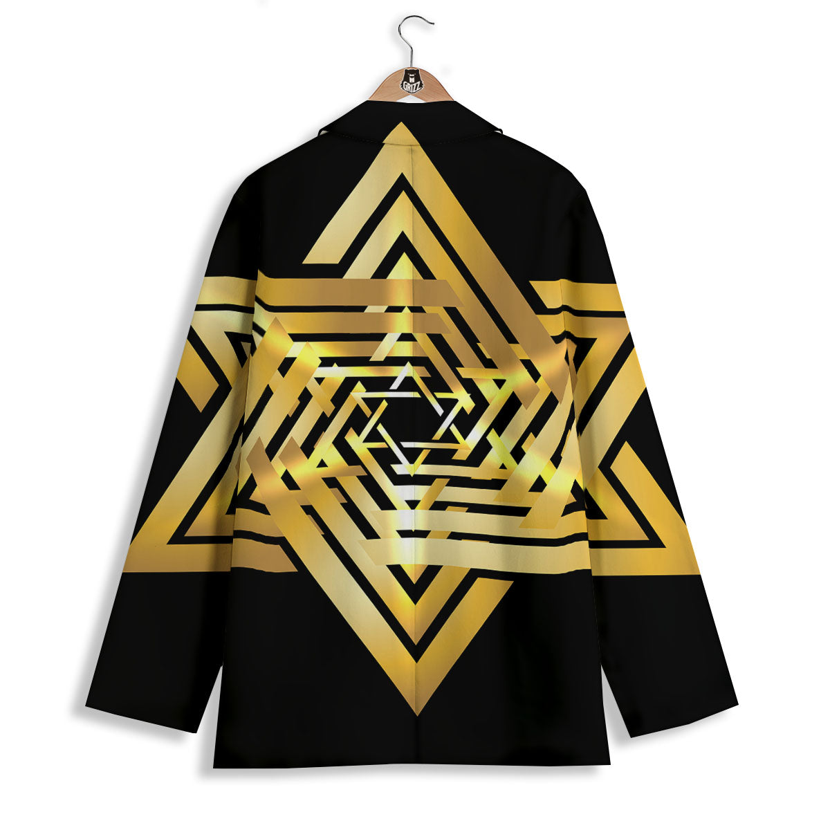 Star of David Gold And Black Print Women's Blazer-grizzshop