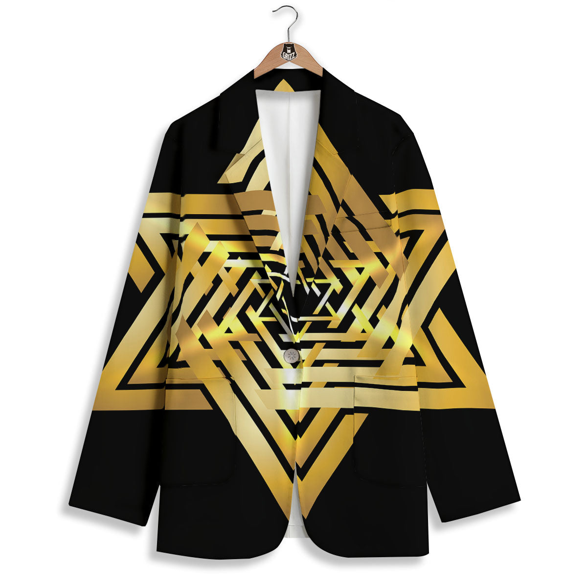 Star of David Gold And Black Print Women's Blazer-grizzshop