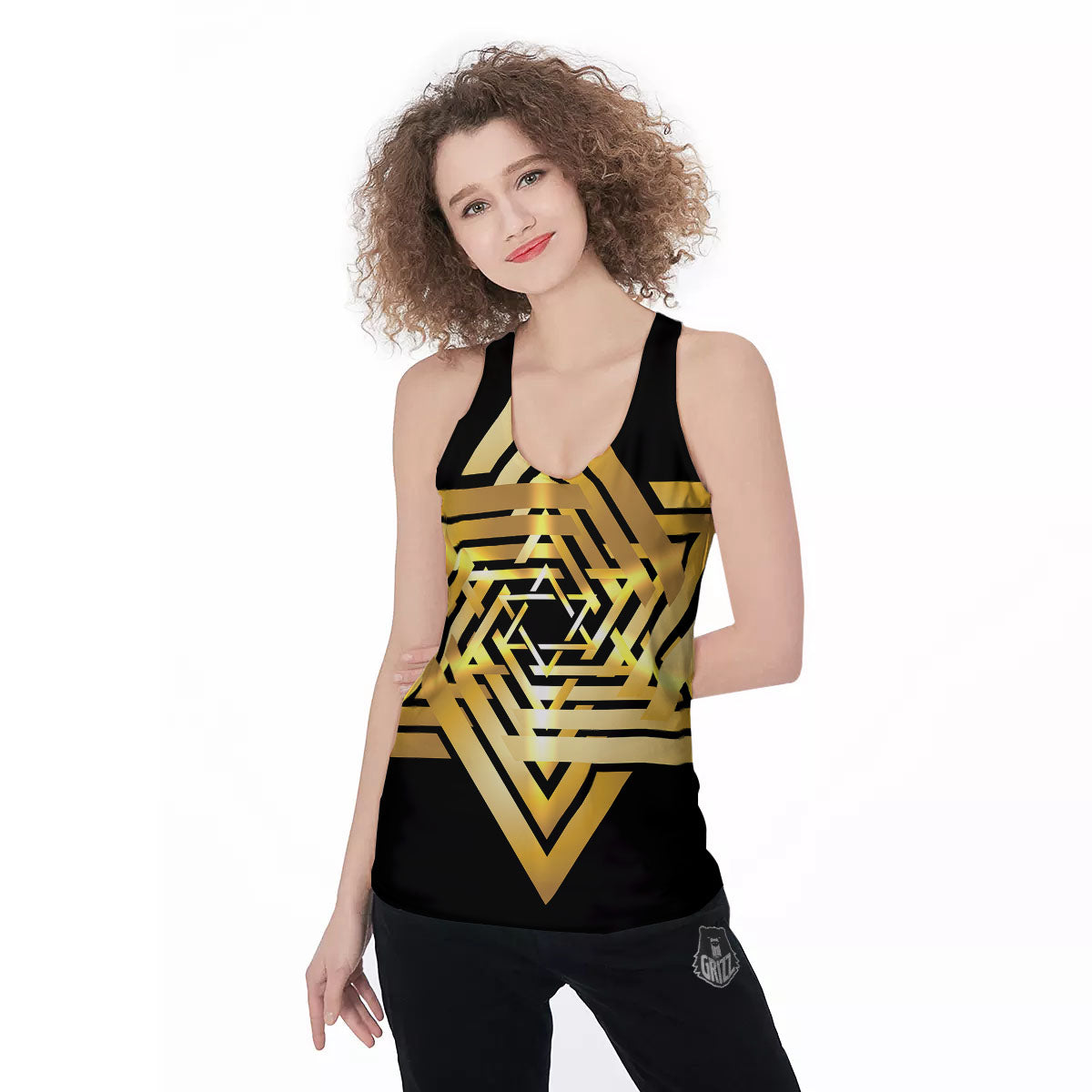 Star of David Gold And Black Print Women's Racerback Tank Top-grizzshop
