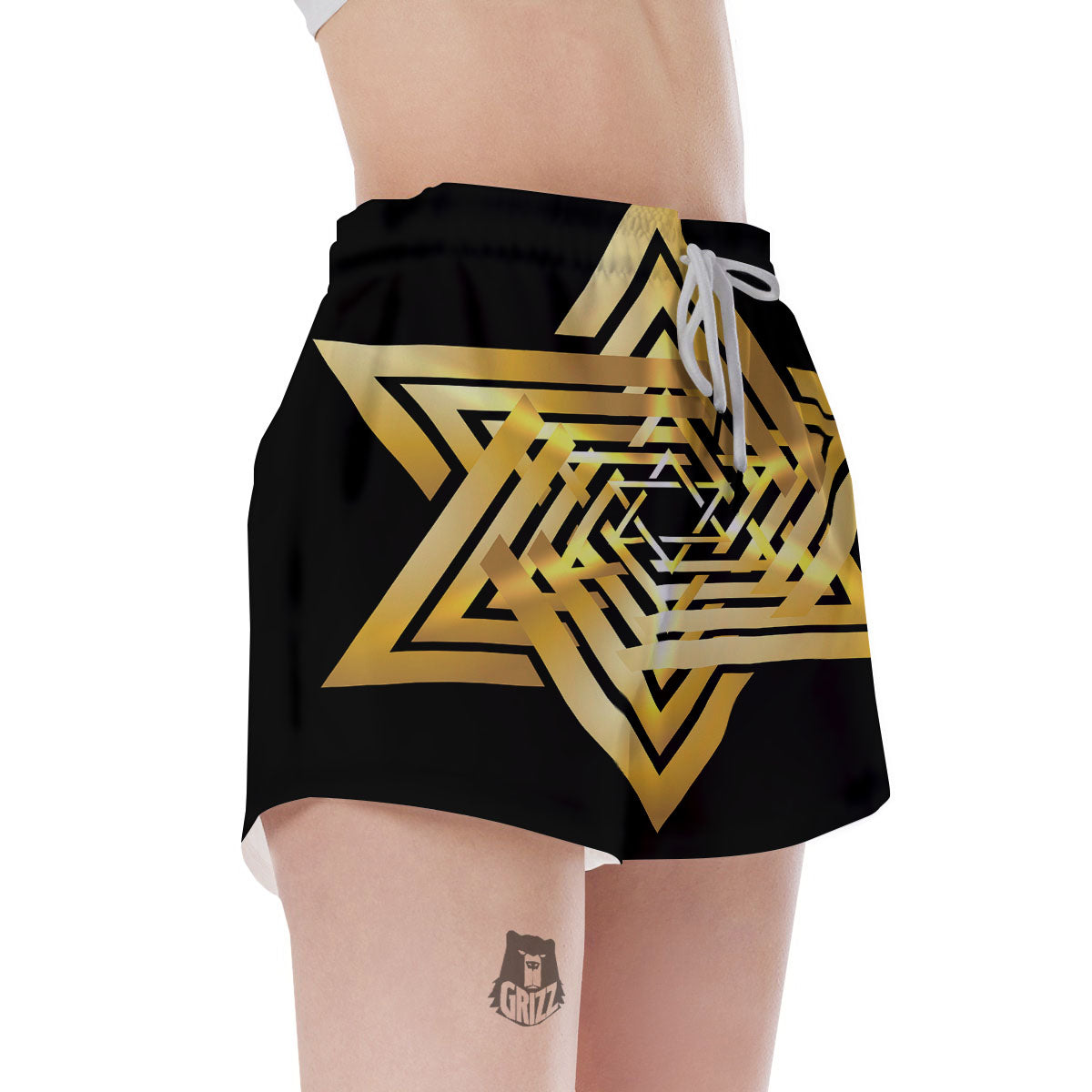 Star of David Gold And Black Print Women's Shorts-grizzshop