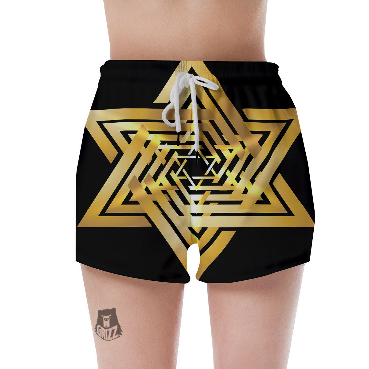Star of David Gold And Black Print Women's Shorts-grizzshop
