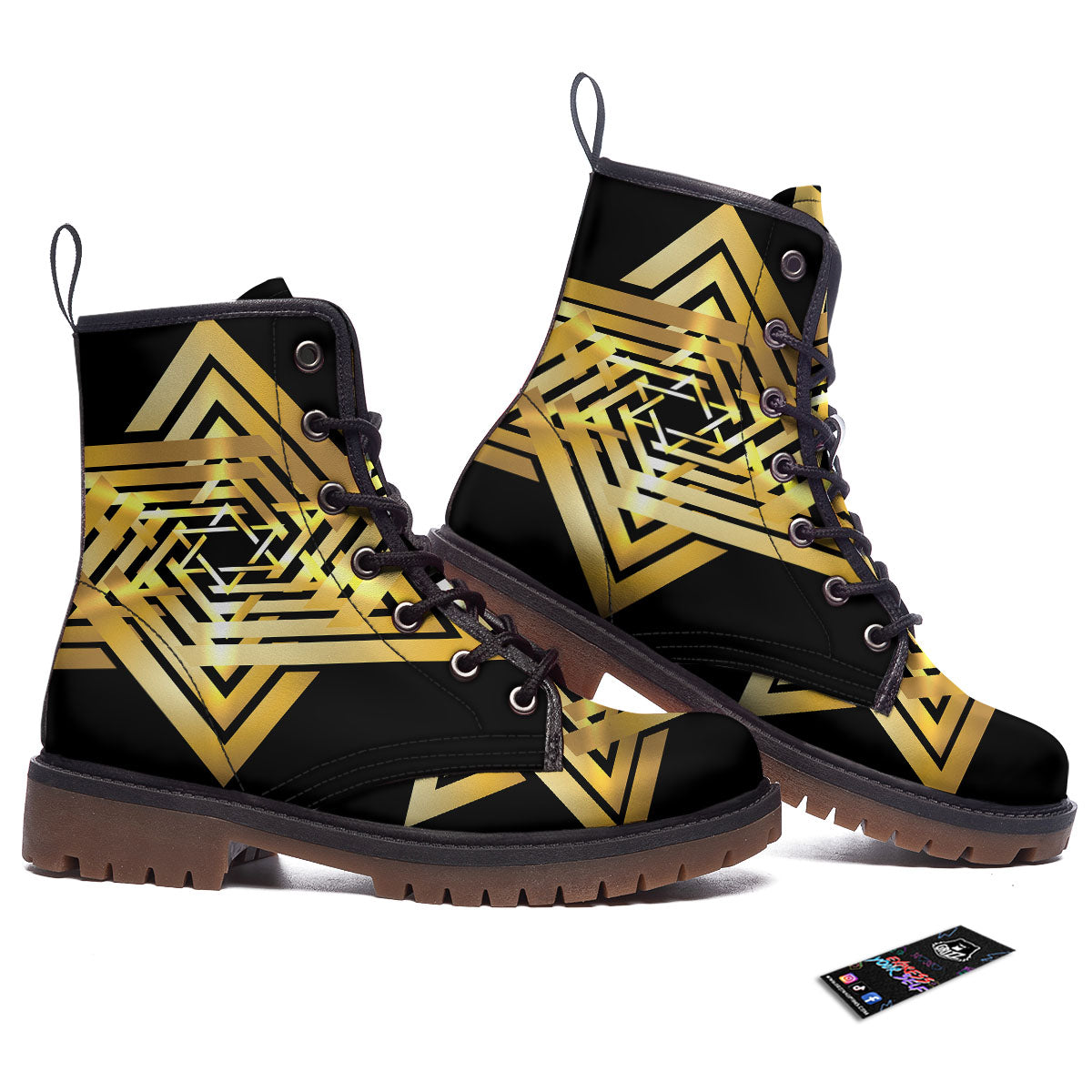 Star of David Gold And Black Print Work Boots-grizzshop