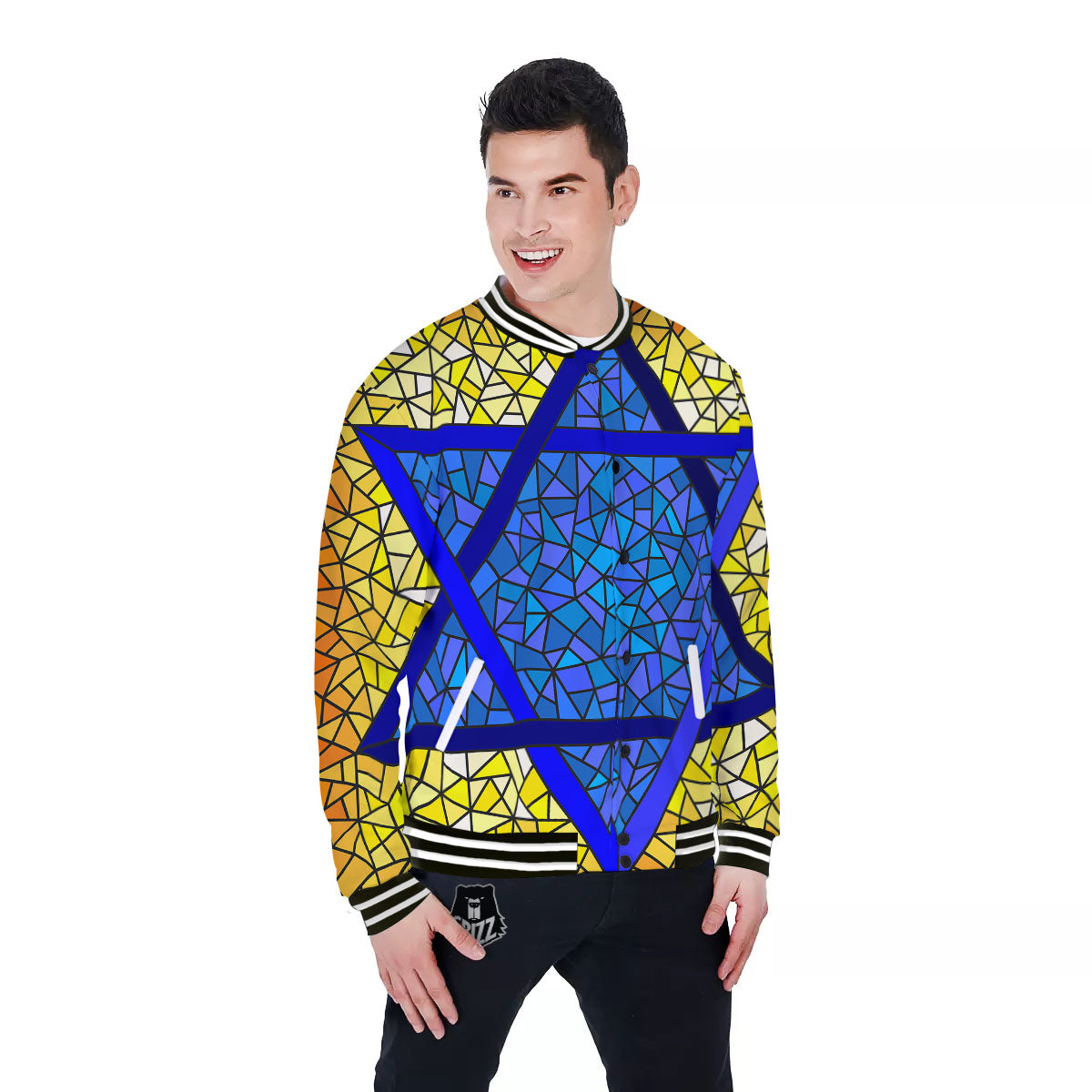 Star of David Stained Glass Print Baseball Jacket-grizzshop