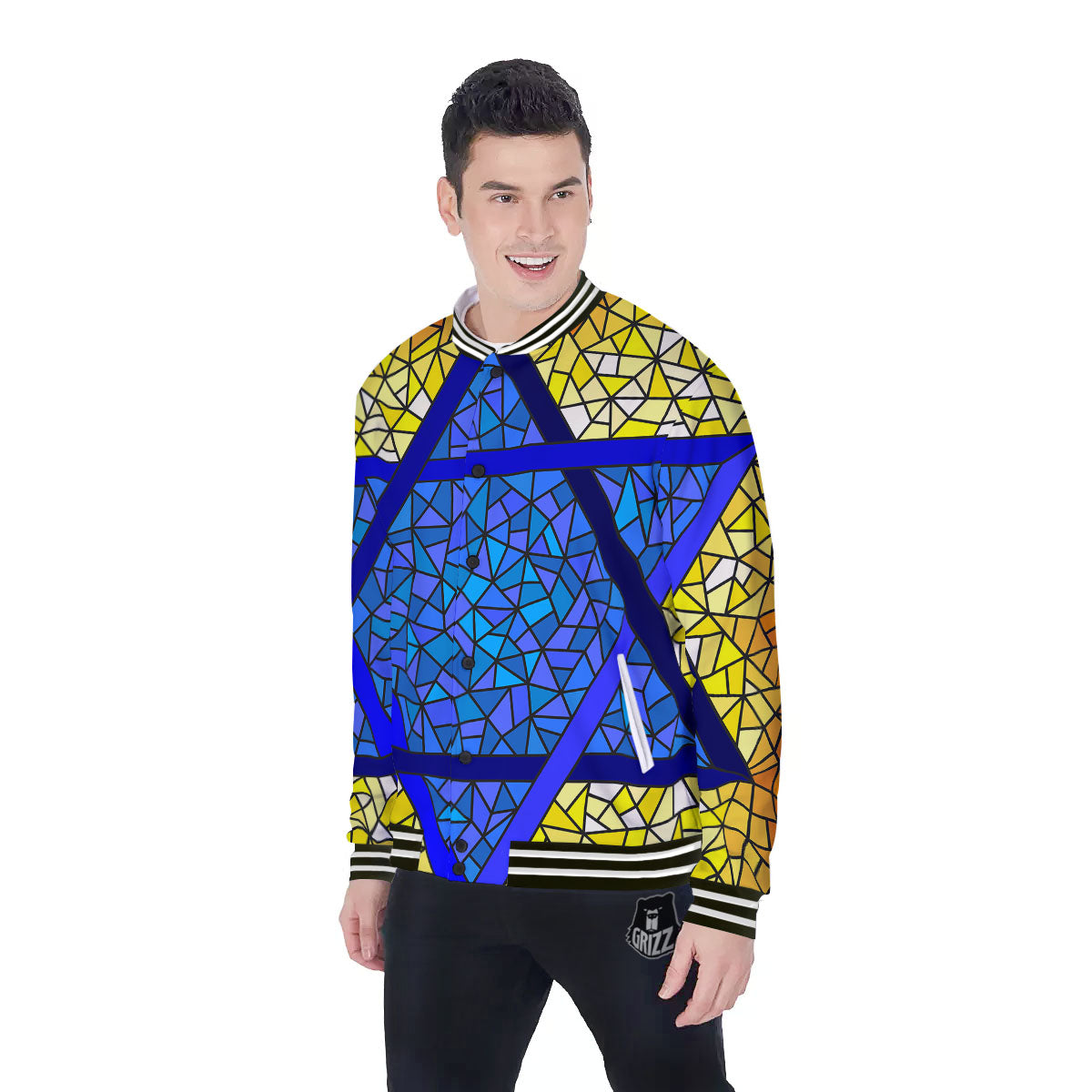 Star of David Stained Glass Print Baseball Jacket-grizzshop