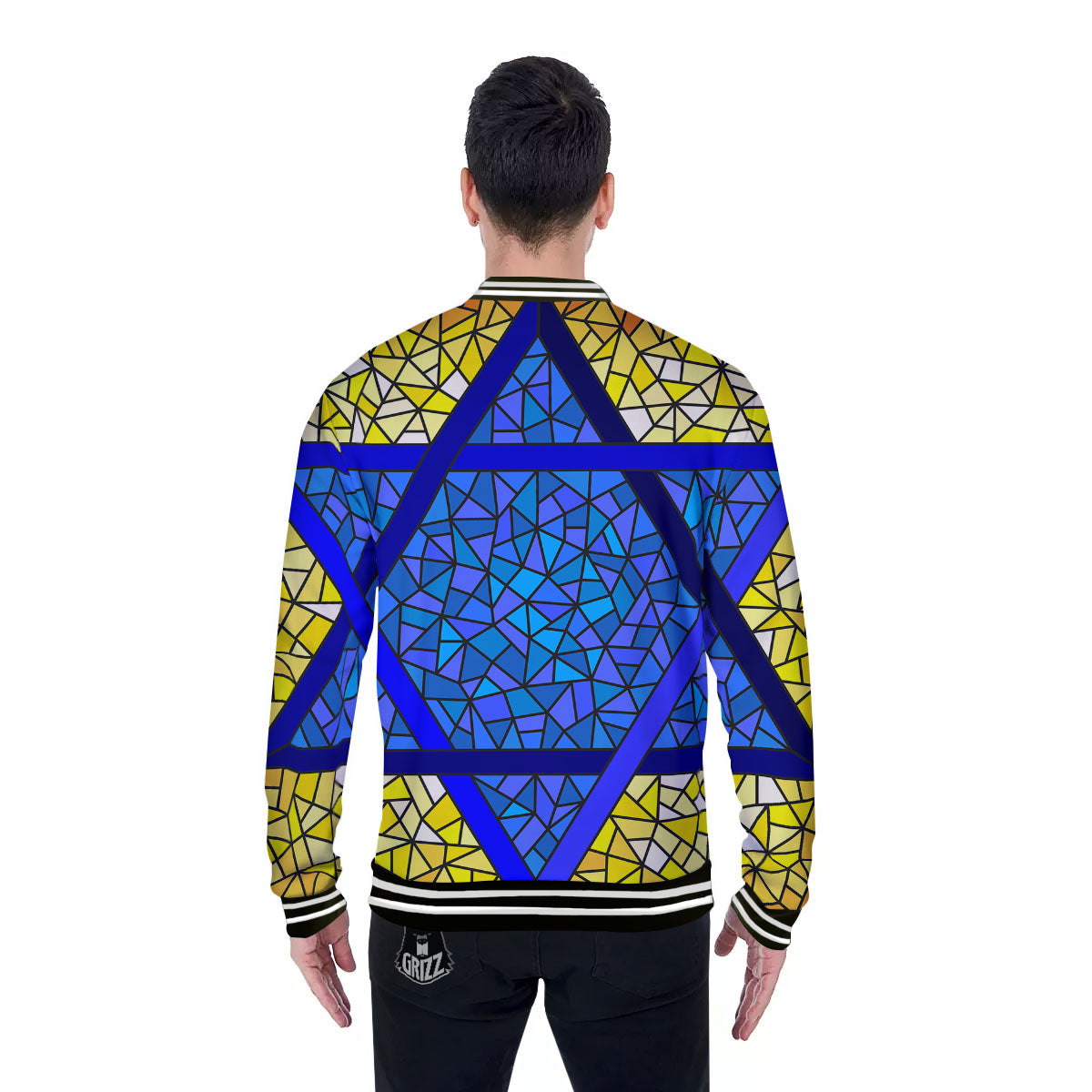 Star of David Stained Glass Print Baseball Jacket-grizzshop