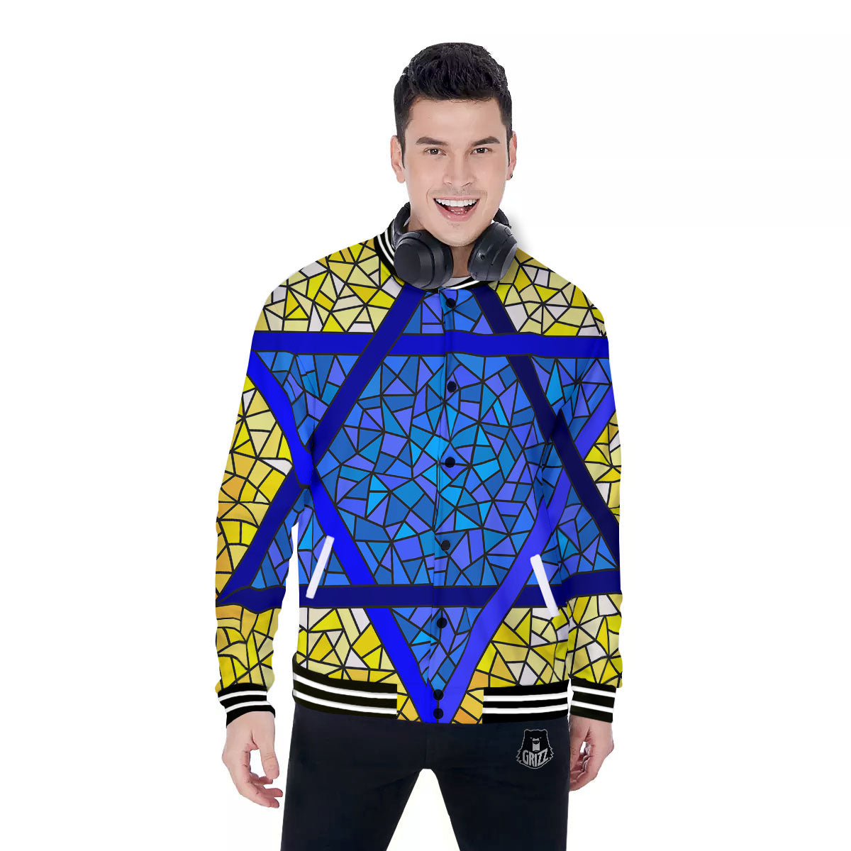 Star of David Stained Glass Print Baseball Jacket-grizzshop
