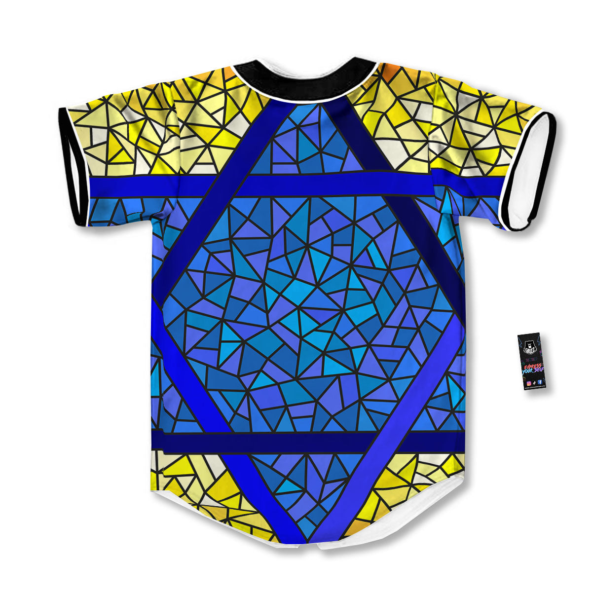 Star of David Stained Glass Print Baseball Jersey-grizzshop