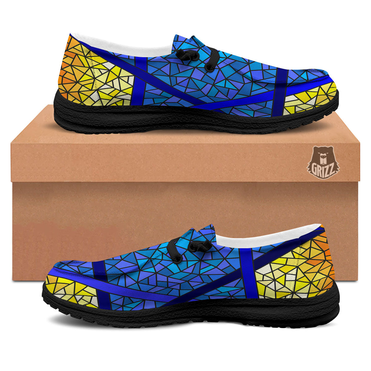 Star of David Stained Glass Print Black Loafers-grizzshop