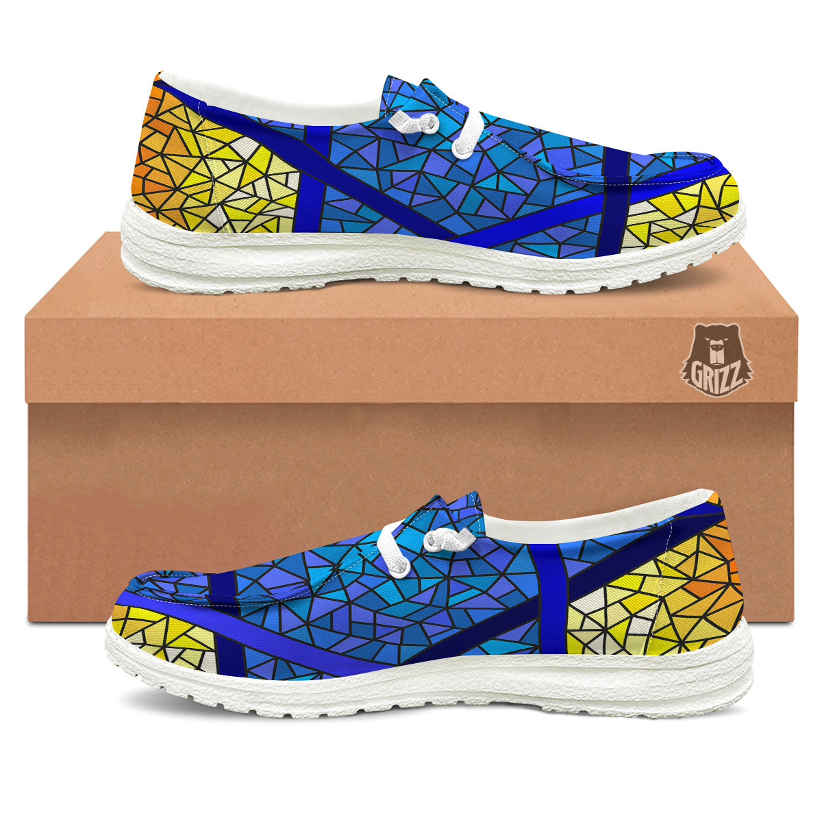 Star of David Stained Glass Print Black Loafers-grizzshop