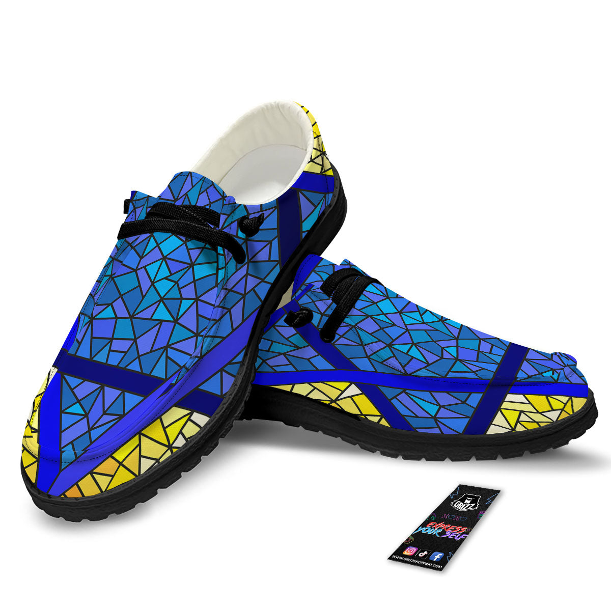 Star of David Stained Glass Print Black Loafers-grizzshop